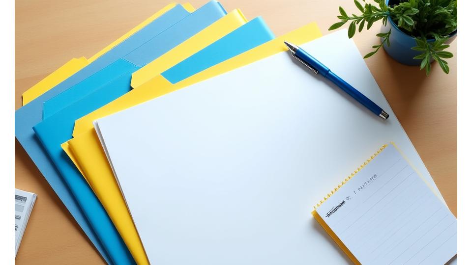 Documentos bien organizados en carpetas, con marcadores de colores y un bolígrafo, sobre un escritorio limpio, simbolizando la claridad y organización de la documentación fiscal.