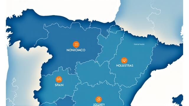 Mapa detallado de España con cada Comunidad Autónoma coloreada según su atractivo fiscal para inversores inmobiliarios extranjeros, mostrando indicadores de impuestos y oportunidades, y resaltando Madrid, Barcelona y Valencia.