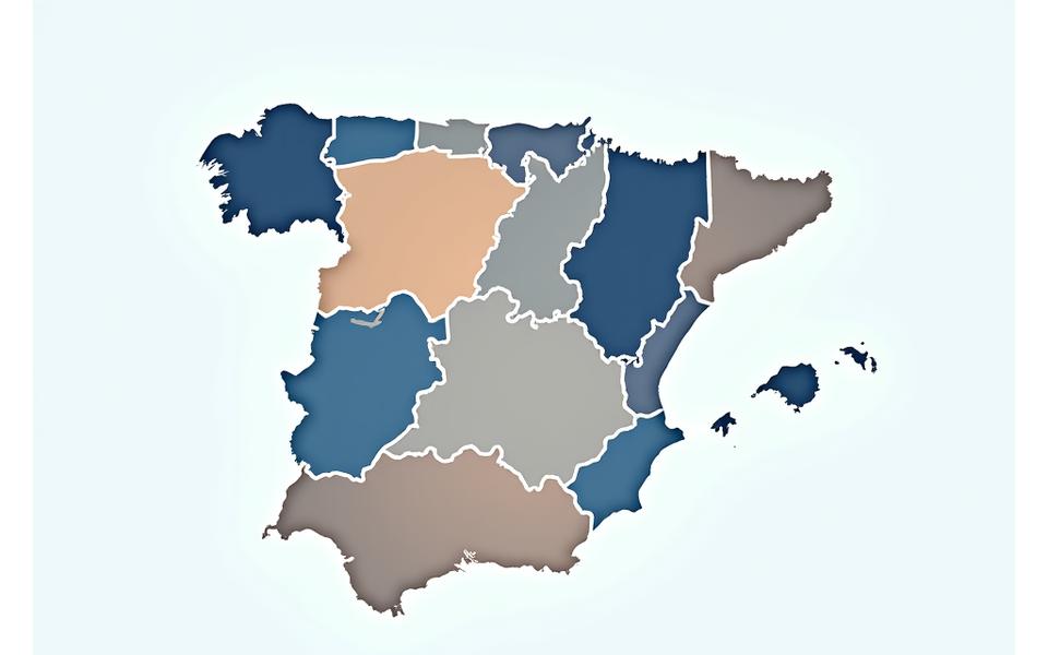 Mapa interactivo de España destacando las comunidades autónomas con diferentes colores según la aplicación del Impuesto sobre el Patrimonio.