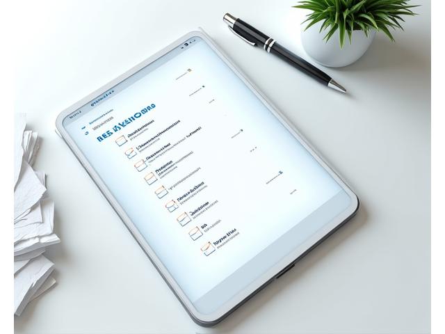 Checklist digital y bolígrafo sobre una mesa, simbolizando la organización de deducciones fiscales.