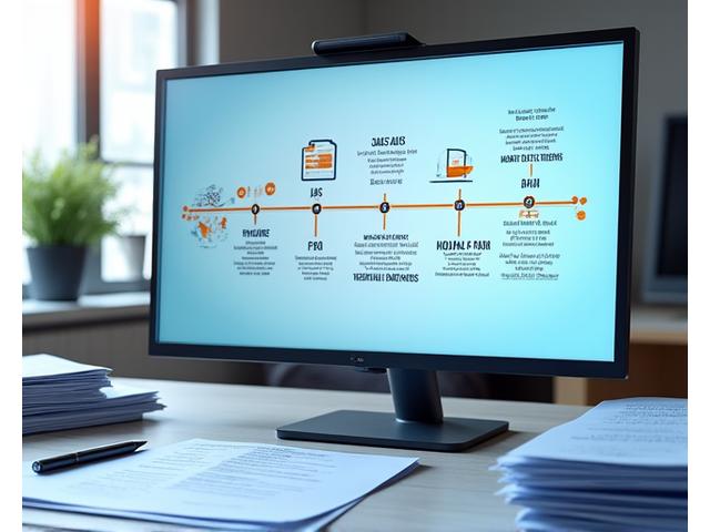 Timelínea visual de formularios fiscales y plazos, con un calendario y documentos apilados.