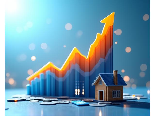 Gráfico de optimización fiscal con flechas ascendentes y calculadora, simbolizando el ahorro.