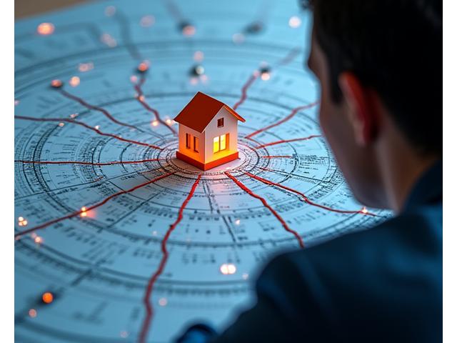 Persona confundida mirando una maraña de documentos fiscales y gráficos, simbolizando la complejidad de los impuestos inmobiliarios. Predominan colores azules y grises del informe fiscal.