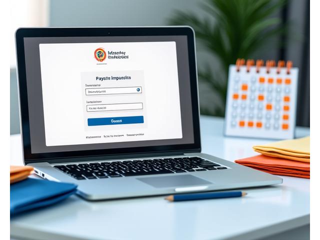 Mesa de oficina organizada con documentos fiscales, un ordenador y un calendario