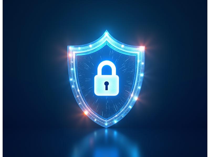 Escudo digital brillante simbolizando protección de datos con un candado y el logo de RGPD, en un entorno seguro y moderno.