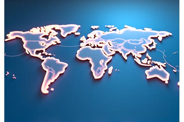 Mapa mundi estilizado que conecta España con múltiples países
